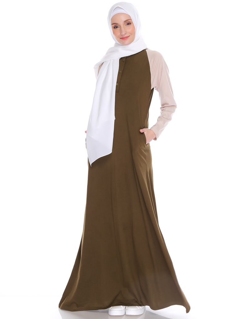 Raglan Maxi Dress in Olive/Cream