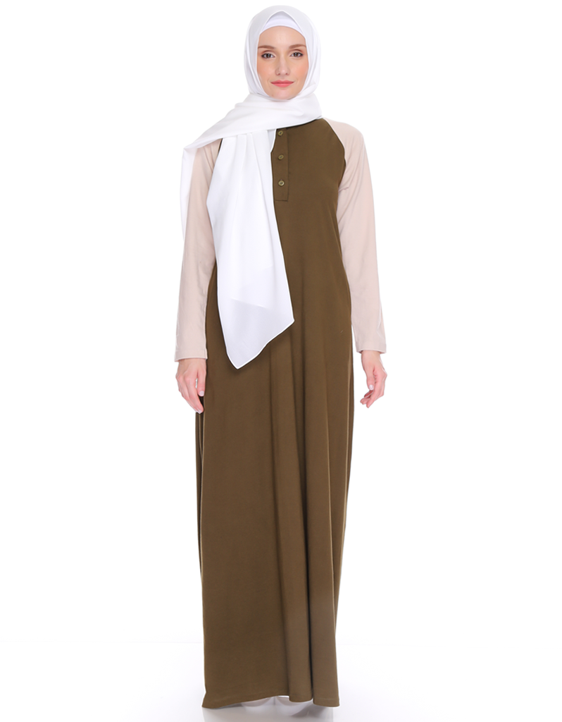 Raglan Maxi Dress in Olive/Cream