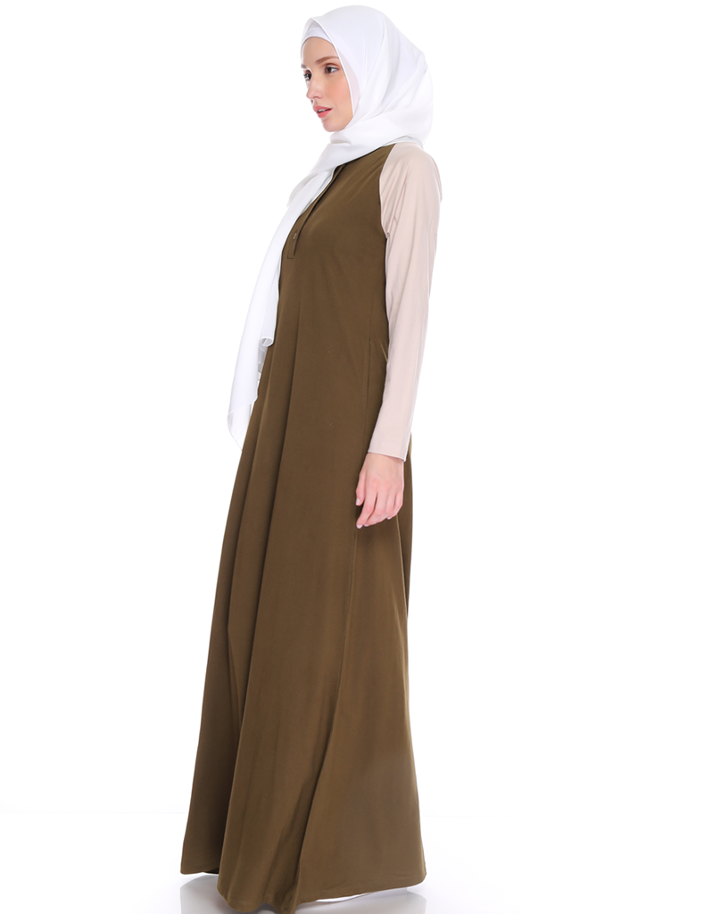 Raglan Maxi Dress in Olive/Cream