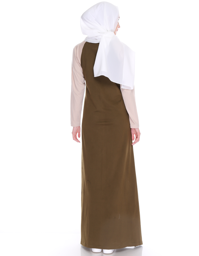 Raglan Maxi Dress in Olive/Cream