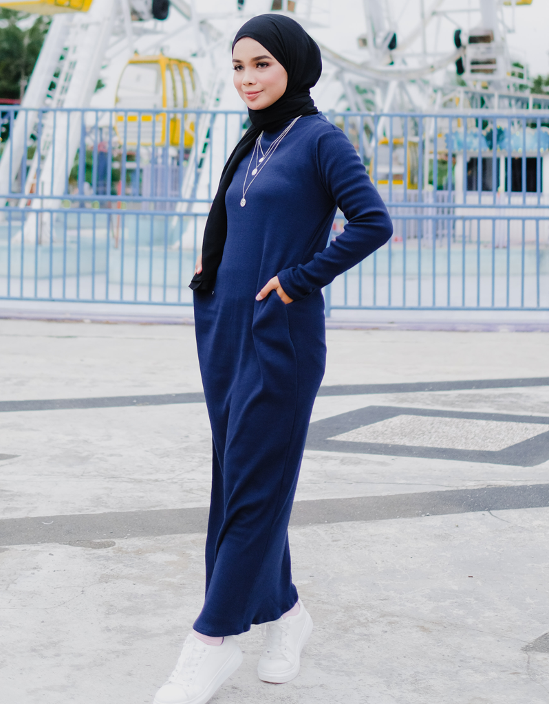 Ribbed Basic Maxi Dress in Navy