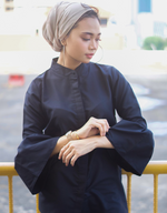Bell-Sleeve High Low Shirt in Black