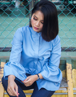 Bell-Sleeve High Low Shirt in Blue