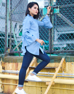 Bell-Sleeve High Low Shirt in Blue