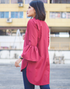 Bell-Sleeve High Low Shirt in Maroon