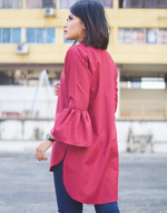 Bell-Sleeve High Low Shirt in Maroon
