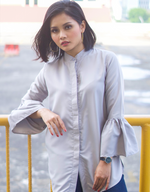 Bell-Sleeve High Low Shirt in Silver Grey