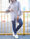 Bell-Sleeve High Low Shirt in Silver Grey