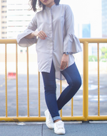 Bell-Sleeve High Low Shirt in Silver Grey