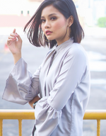 Bell-Sleeve High Low Shirt in Silver Grey