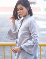 Bell-Sleeve High Low Shirt in Silver Grey