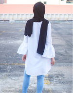 Bell-Sleeve High Low Shirt in White