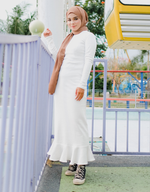 Ribbed Flounce Maxi Dress in White